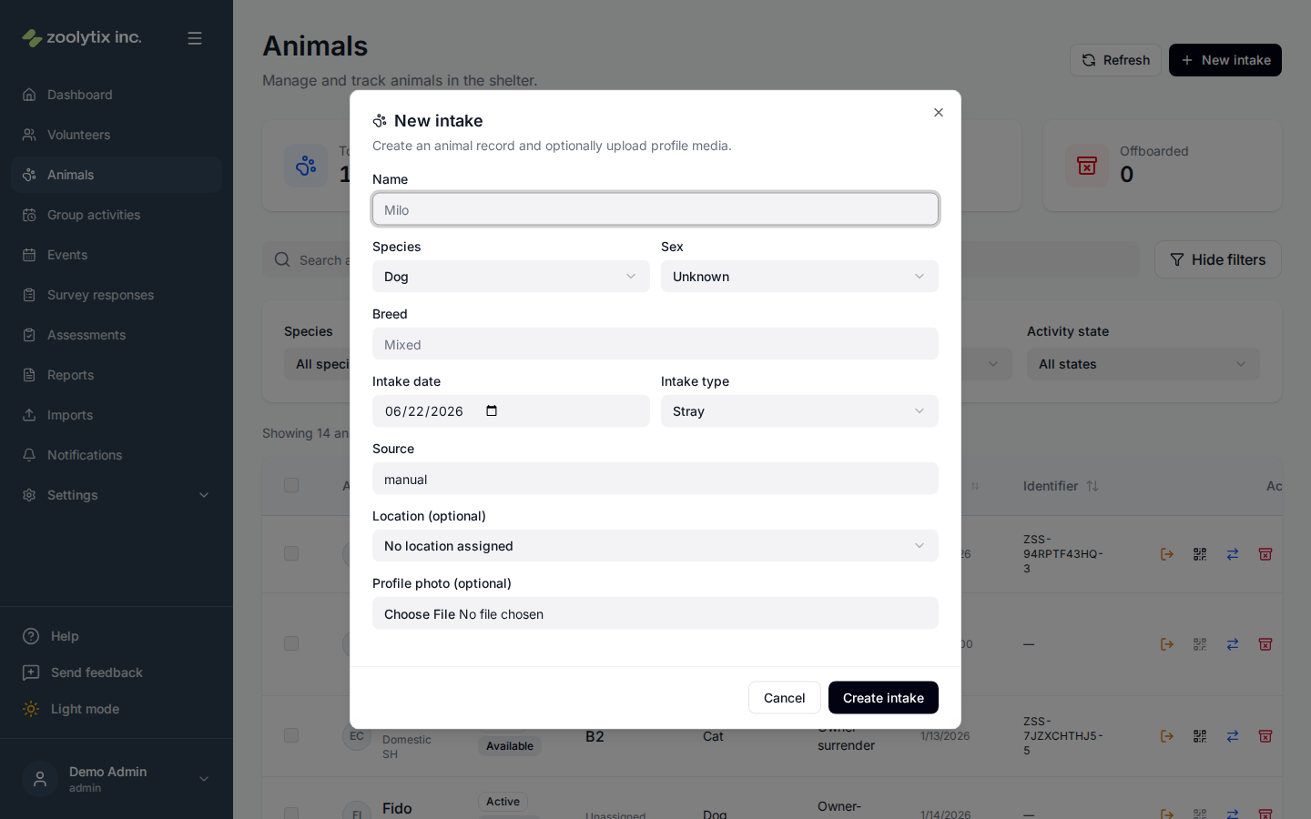 The New intake form