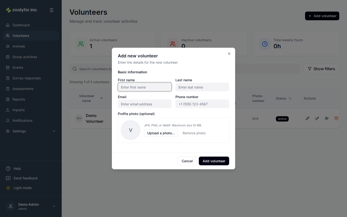 Adding a volunteer
